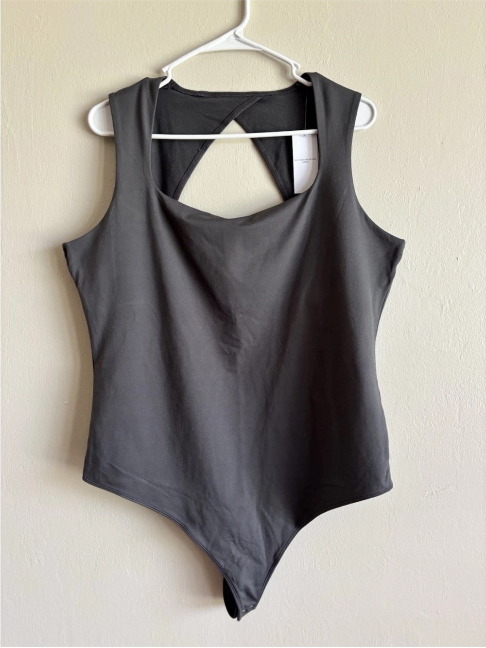 Hollister Size XXL Tank Bodysuit Gray Square Neck Top With Shelf Bra NEW